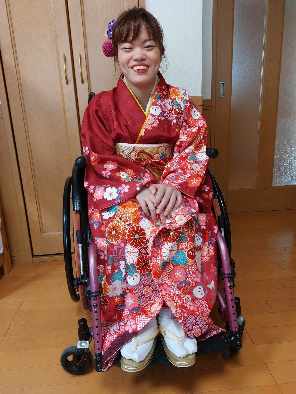 車椅子着物　振袖　成人式　愛媛県　身体障害　